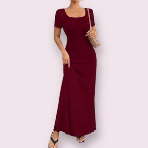 SHEIN Burgundy Corset Maxi Dress Square Neck Bodycon L